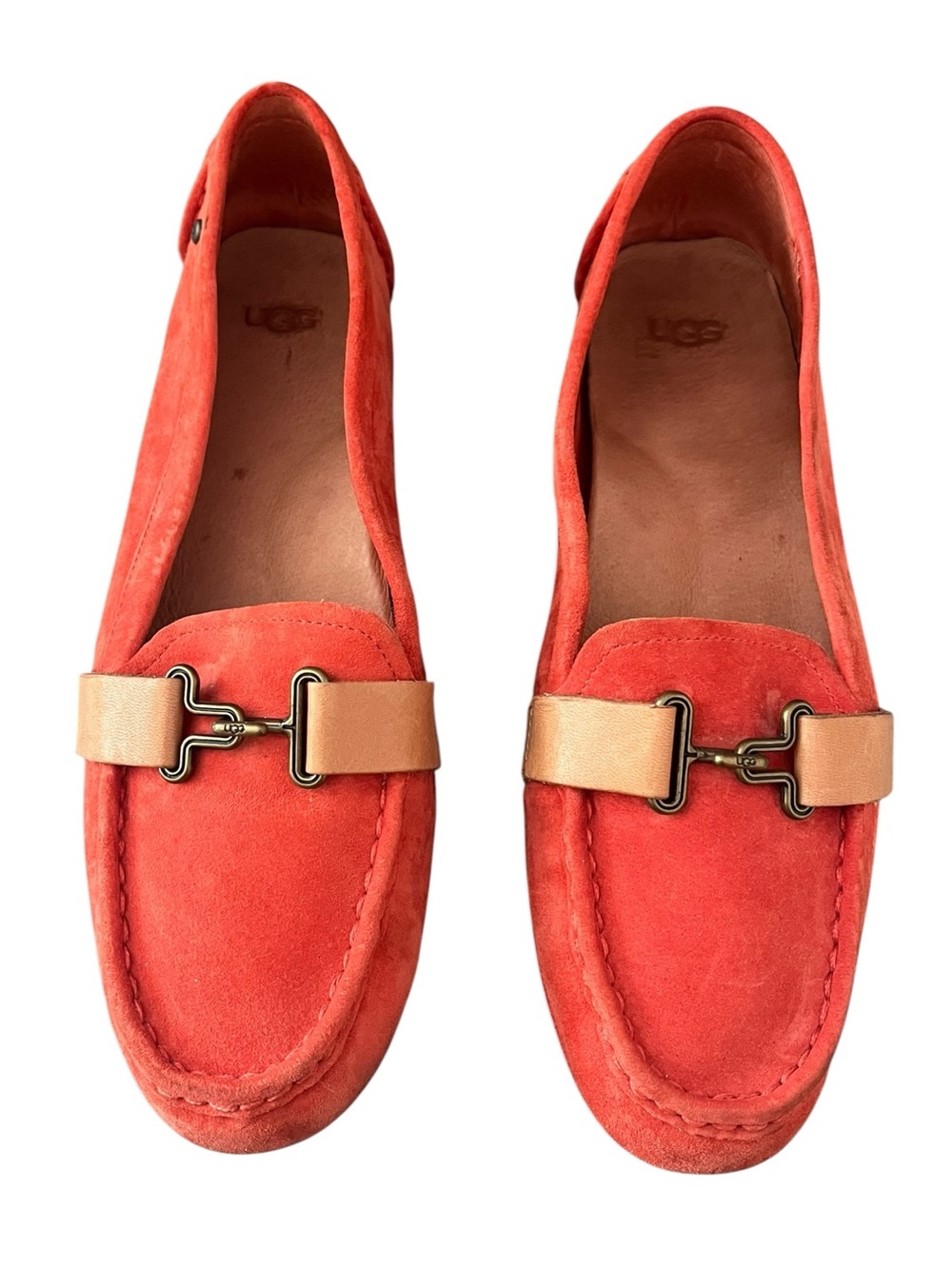 UGG Aven Womens Size 8.5 Coral Orange Suede Leather Driving Loafers Moccasins